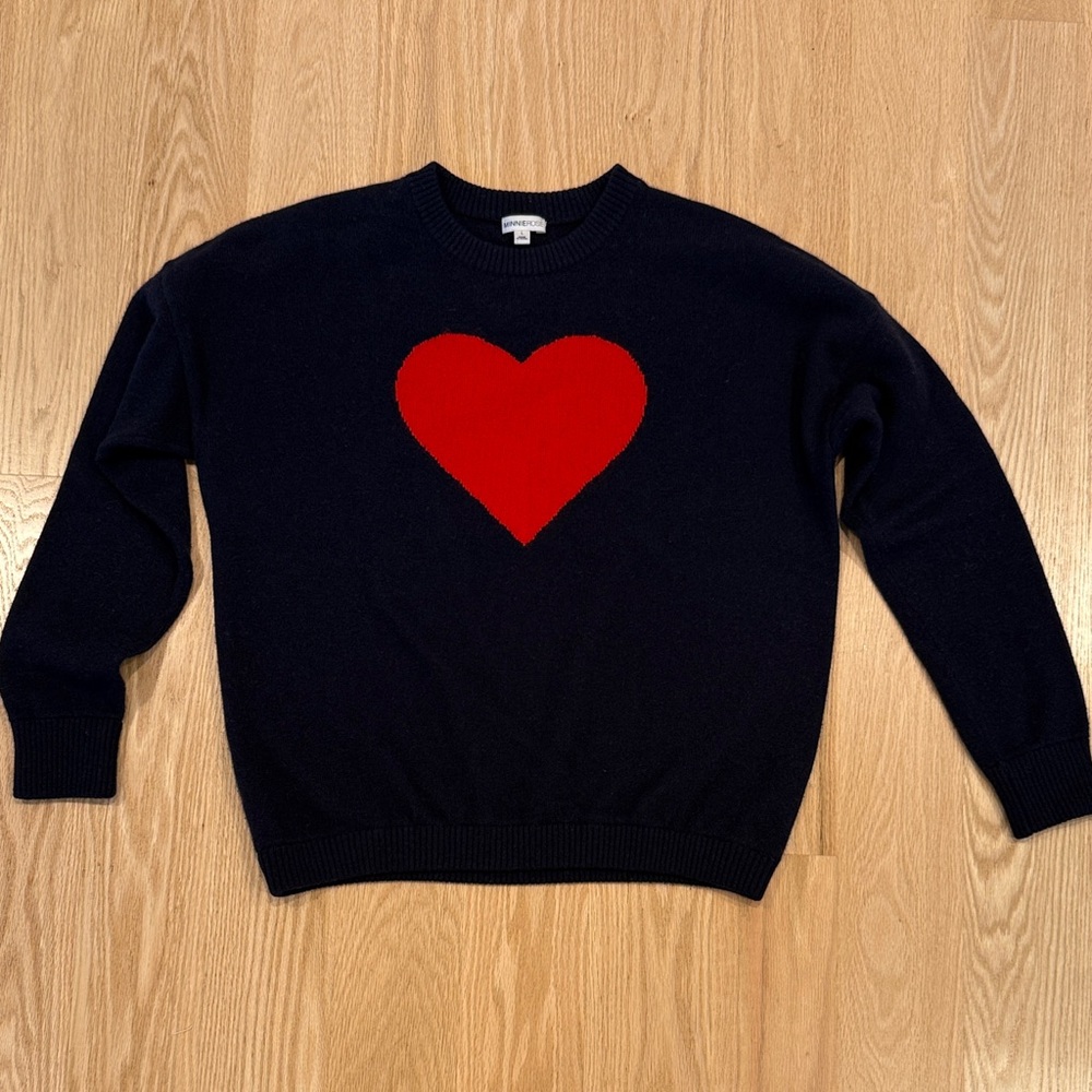 Minnie Rose Navy Crewneck Sweater with Red Heart